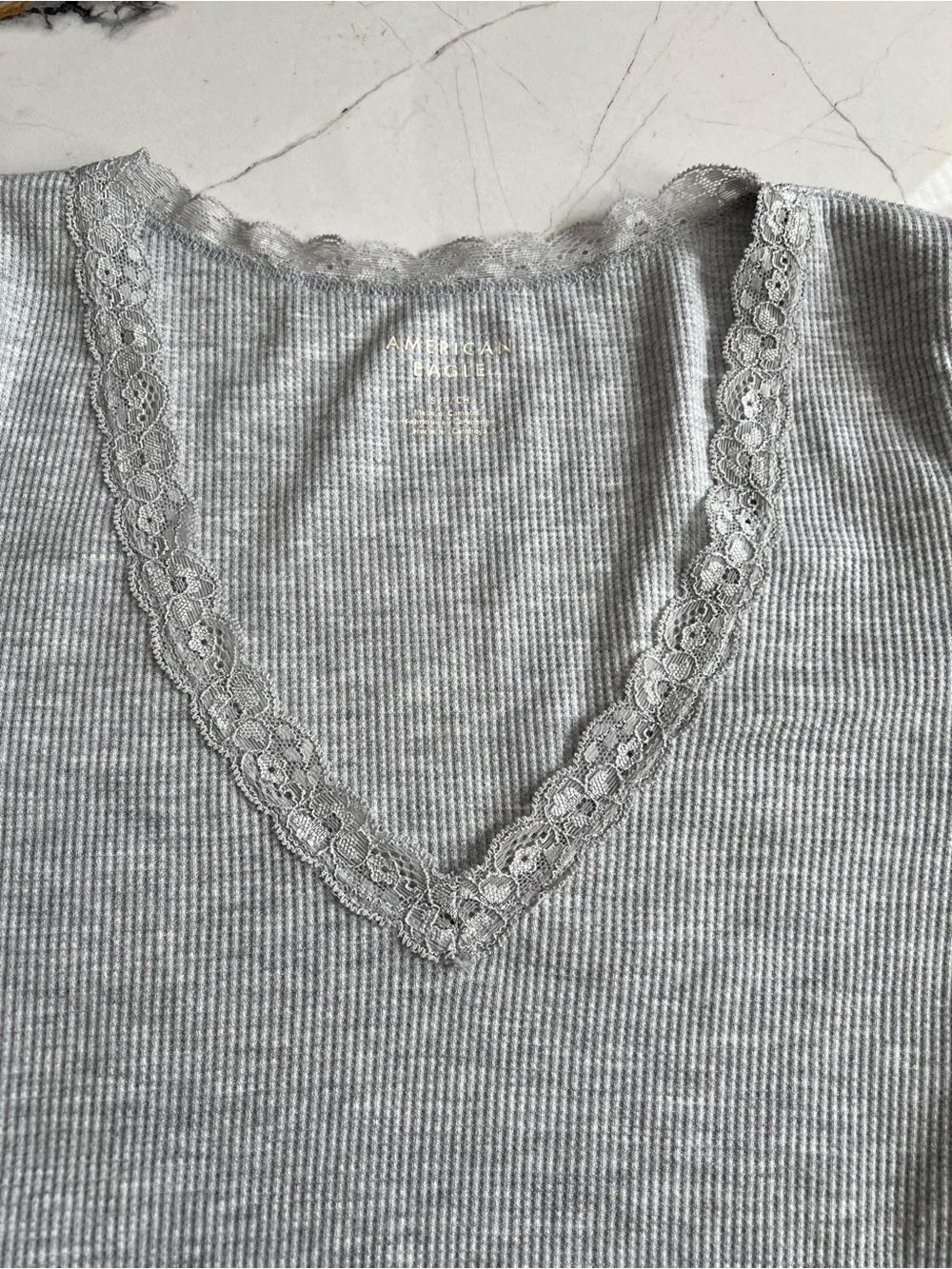 American Eagle Outfitters Grey Lace-Trim V-Neck Bodysuit size S - Picture 5 of 7